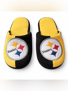 Pittsburgh Steelers Plush Slippers Black Yellow NFL Team House Shoes, size 1-2
